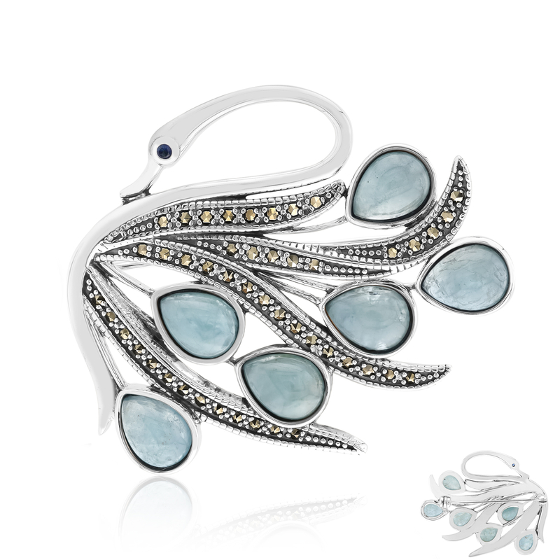 Brasilianischer Aquamarin-Silberbrosche (Annette classic)