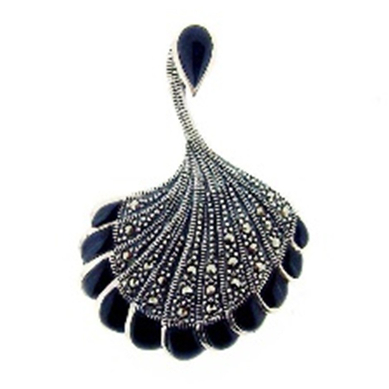 Schwarzer Achat-Silberanhänger