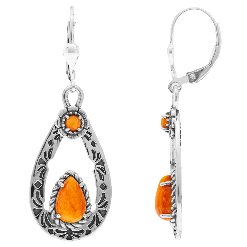 Orange Stachelauster-Silberohrringe (Desert Chic)