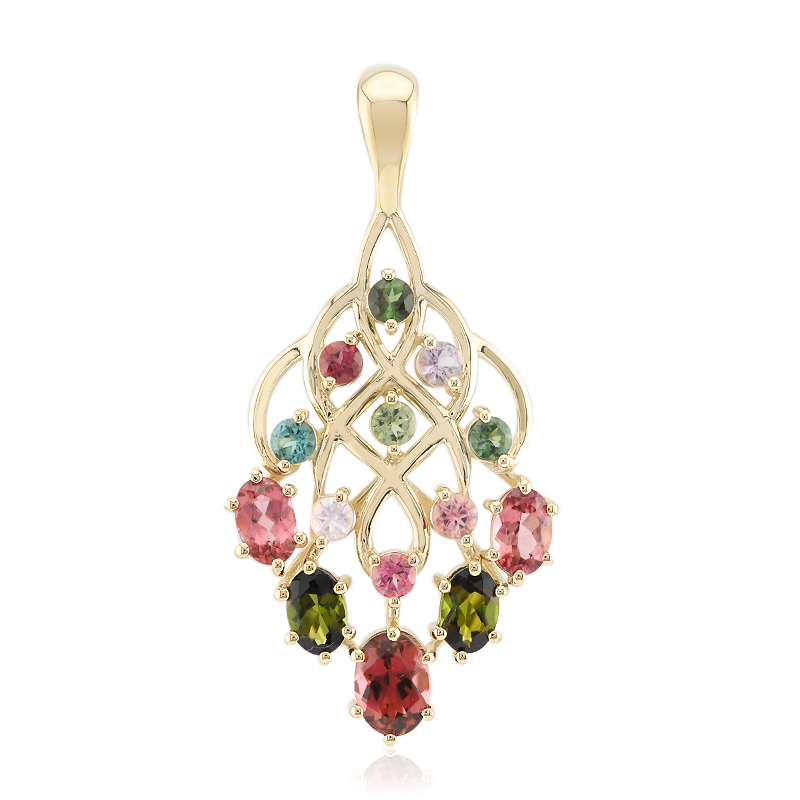 Brasilianischer Pinkfarbener Turmalin-Goldanhänger (Rifkind 1894 Collection)