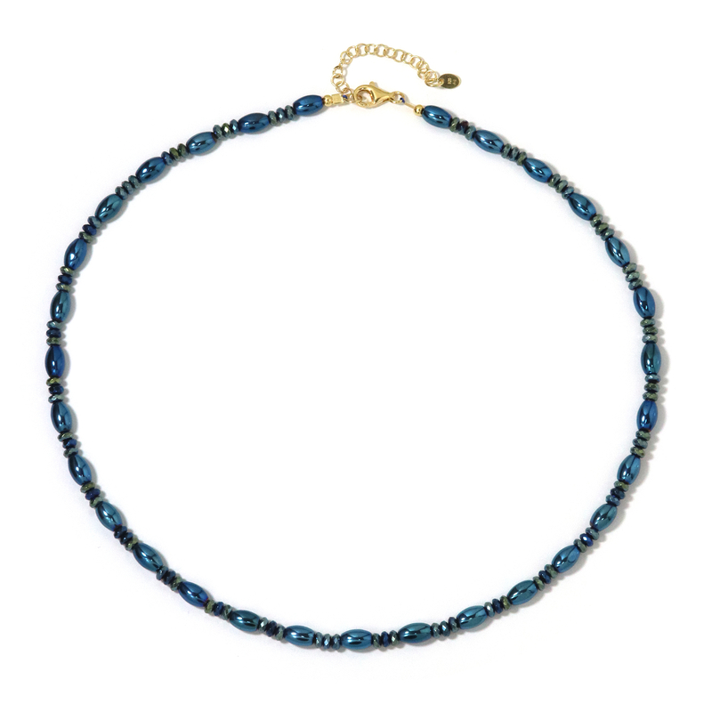 Blauer Hämatit-Silberhalskette