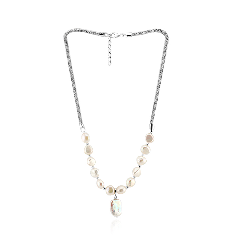 Weiße Süßwasserzuchtperlen-Silbercollier (TPC) Weiße Süßwasserzuchtperlen-Silbercollier (TPC)