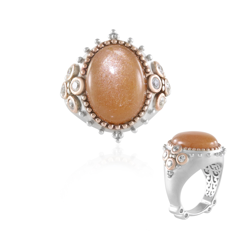 Pfirsich-Mondstein-Silberring (Dallas Prince Designs)