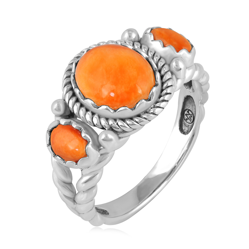Orange Stachelauster-Silberring (Desert Chic)