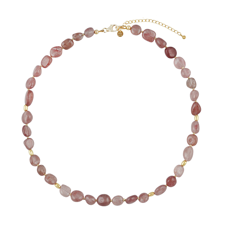 Erdbeer-Quarz-Silberhalskette