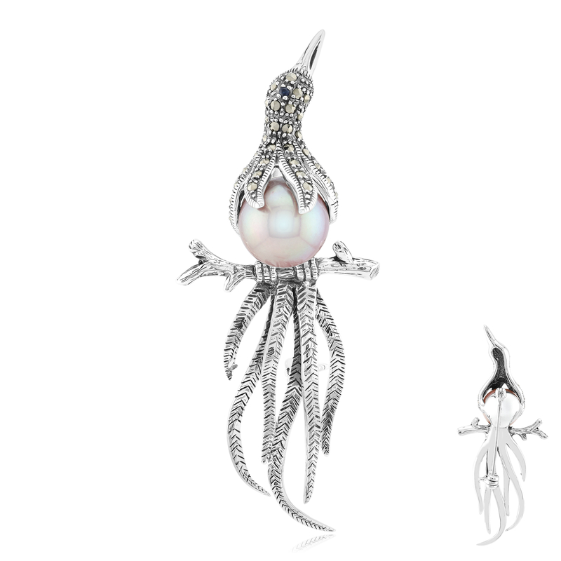 Purpurfarbene Ming-Perlen-Silberbrosche (TPC)