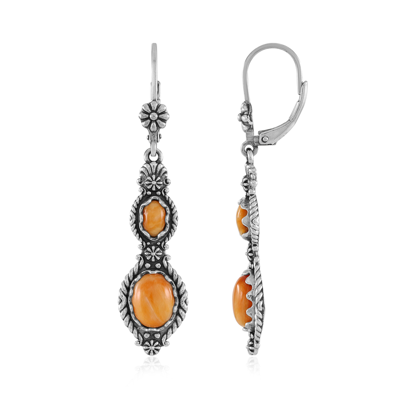 Orange Stachelauster-Silberohrringe (Desert Chic)