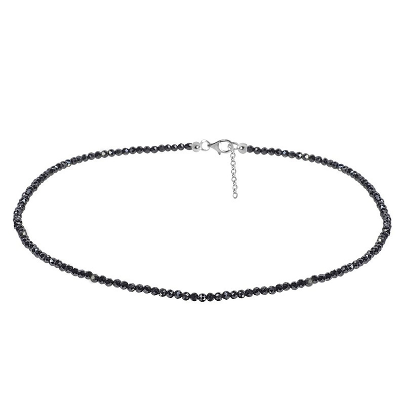 Schwarzer Hämatit-Silberhalskette