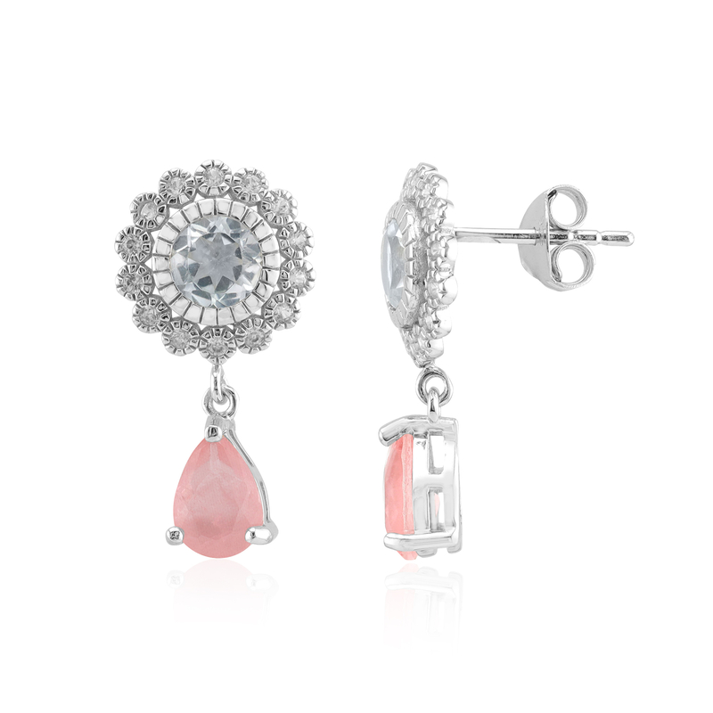 Pinkfarbener Pastell-Quarz-Silberohrringe Pinkfarbener Pastell-Quarz-Silberohrringe