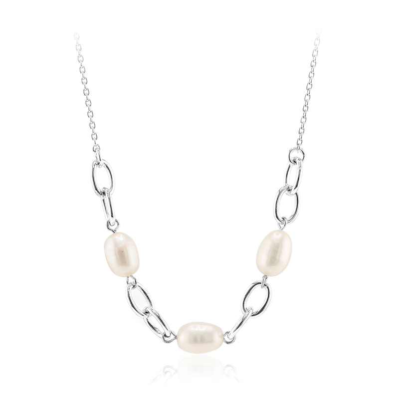 Weiße Süßwasserzuchtperlen-Silbercollier