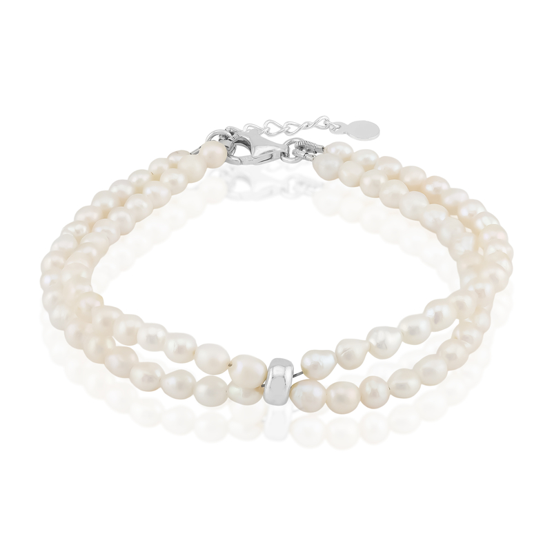 Weiße Süßwasserzuchtperlen-Silberarmband (TPC)