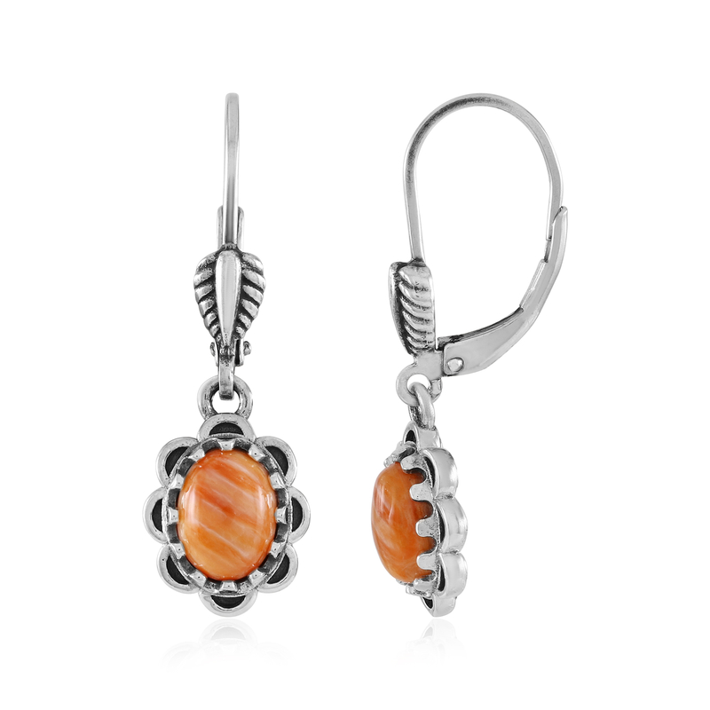 Orange Stachelauster-Silberohrringe (Desert Chic)