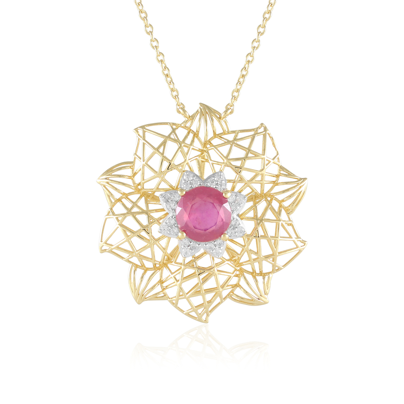 Pinkfarbener Madagaskar-Saphir-Silbercollier (Ornaments by de Melo)