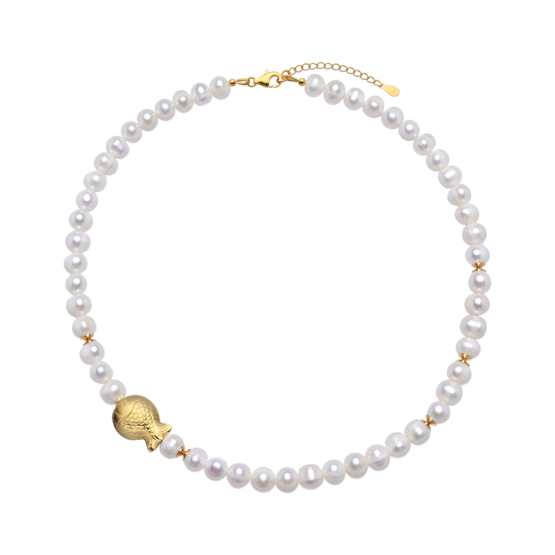 Weiße Süßwasserzuchtperlen-Silberhalskette