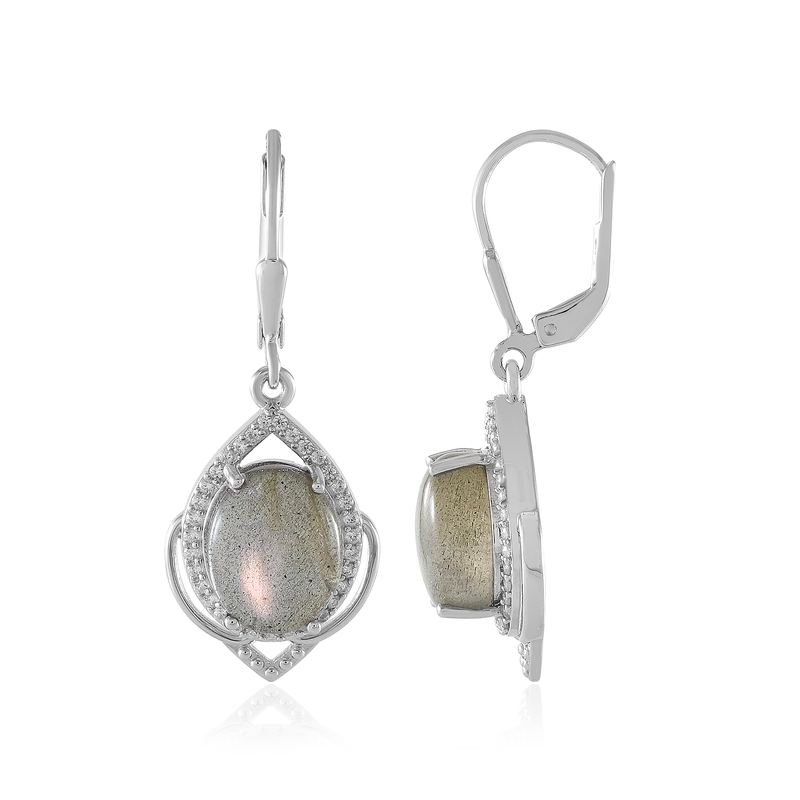 Pinkfarbener Maniry-Labradorit-Silberohrringe Pinkfarbener Maniry-Labradorit-Silberohrringe