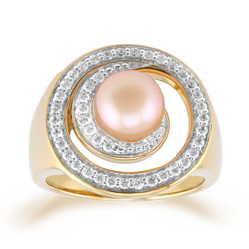 Pfirsichfarbene Ming-Perlen-Silberring (TPC)