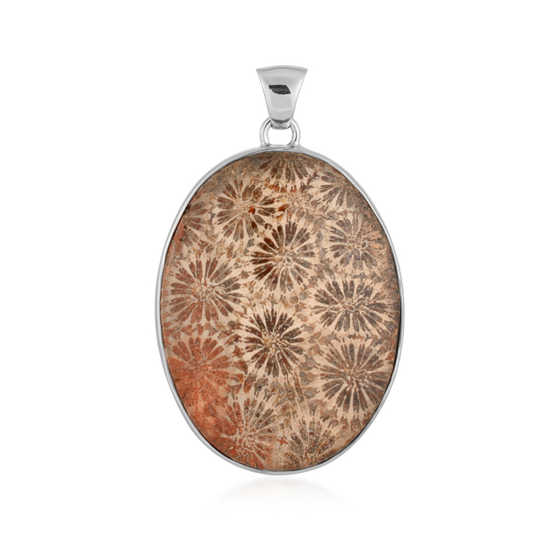 Versteinerte Koralle-Silberanhänger (Bali Barong)