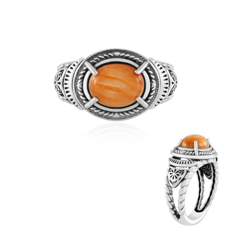 Orange Stachelauster-Silberring (Desert Chic)