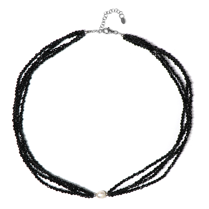 Schwarzer Turmalin-Silberhalskette