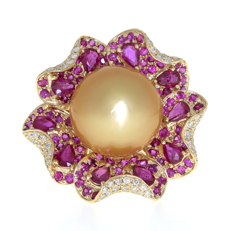 Goldene Süßwasserzuchtperlen-Goldring (CIRARI)