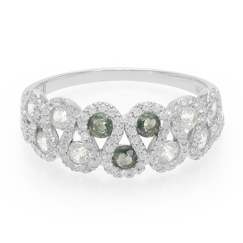 Nicht erhitzter Grüner Saphir-Silberring