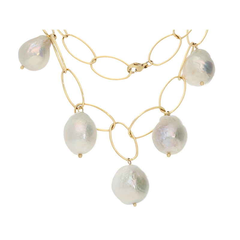 Weiße Süßwasserzuchtperlen-Edelstahlcollier