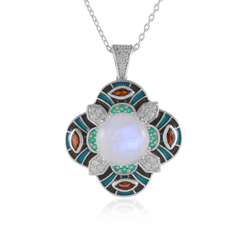 Regenbogen-Mondstein-Silberhalskette (Adela Silber)