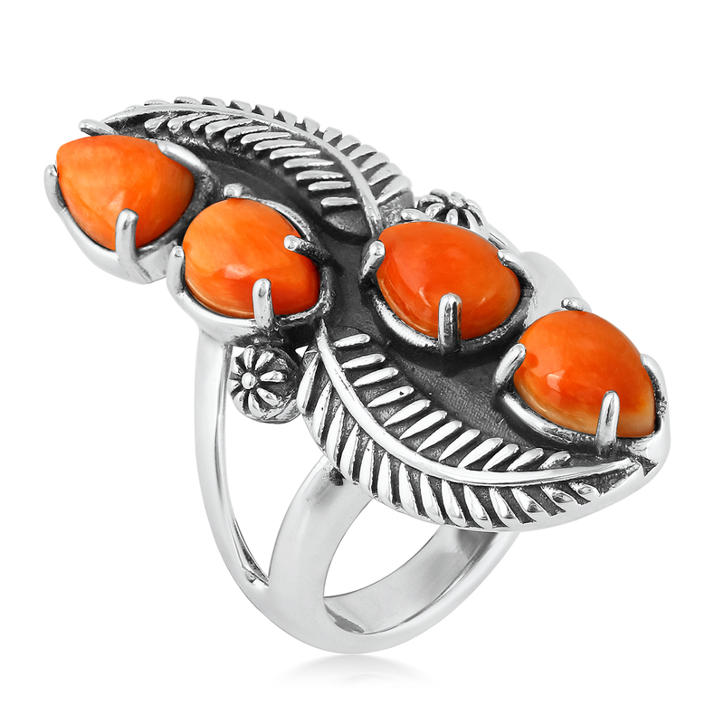 Orange Stachelauster-Silberring (Desert Chic)