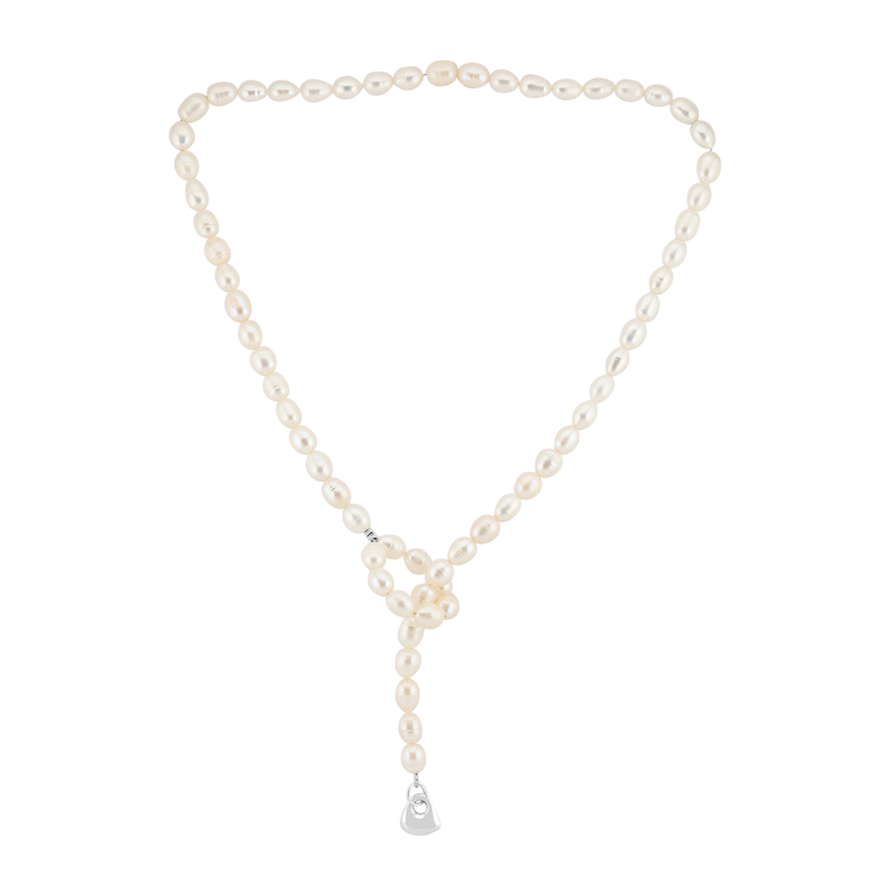 Weiße Süßwasserzuchtperlen-Silberhalskette (TPC)