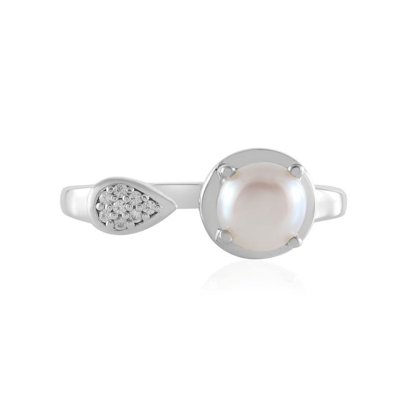 Weiße Süßwasserzuchtperlen-Silberring