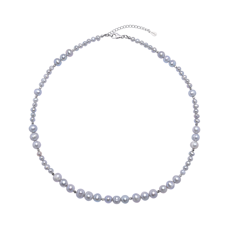 Silberfarbene Süßwasserzuchtperlen-Silberhalskette