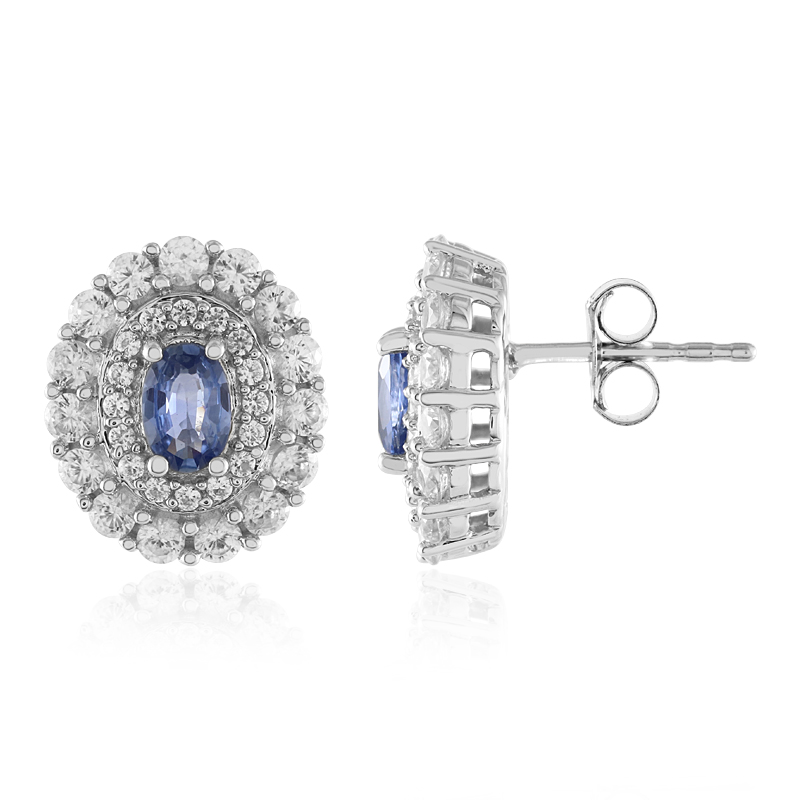 Blauer Ceylon-Saphir-Silberohrringe Blauer Ceylon-Saphir-Silberohrringe