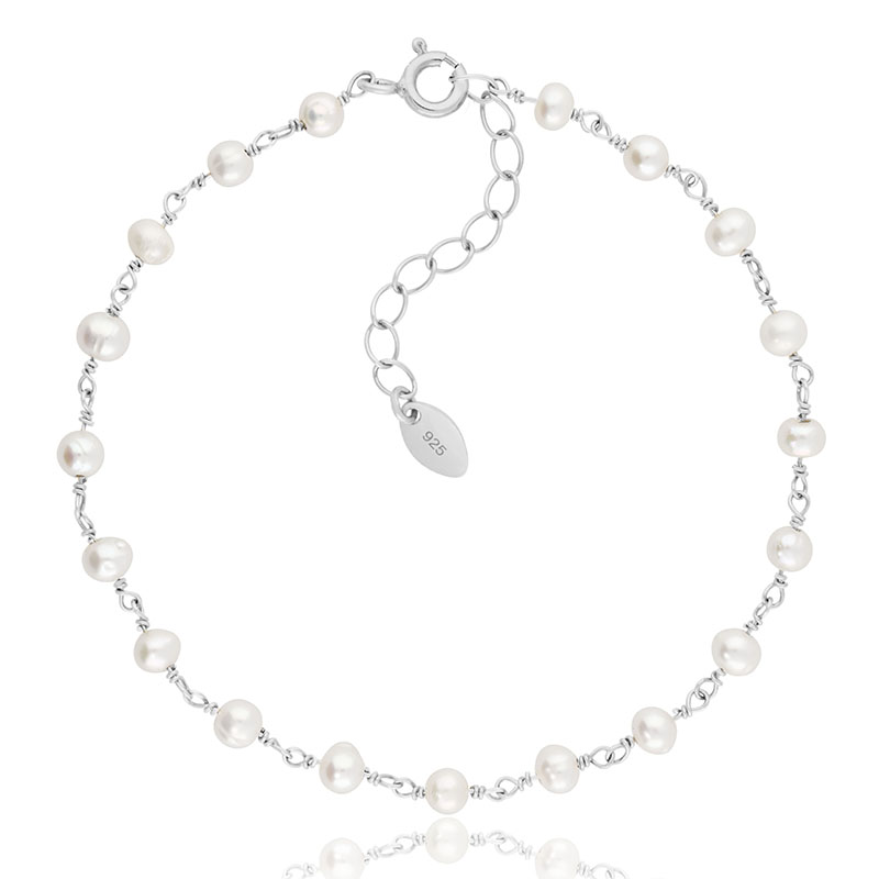 Weiße Süßwasserzuchtperlen-Silberarmband