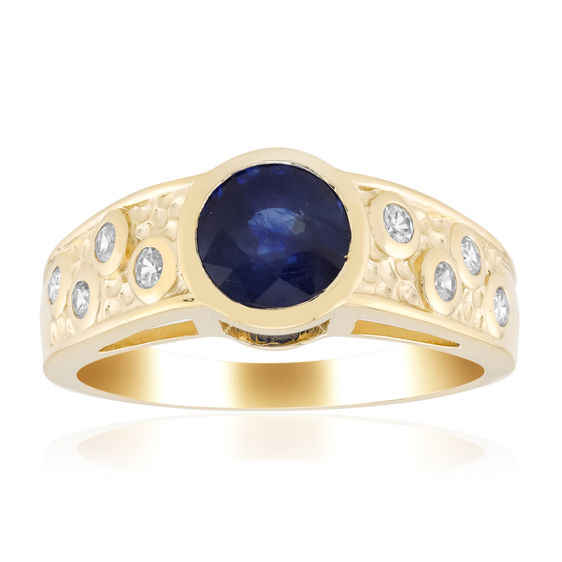Blå Madagaskar-safir-guldring (de Melo guld) från Juwelo
