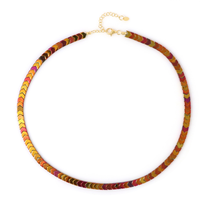 Pinkfarbener Mystik-Hämatit-Silberhalskette