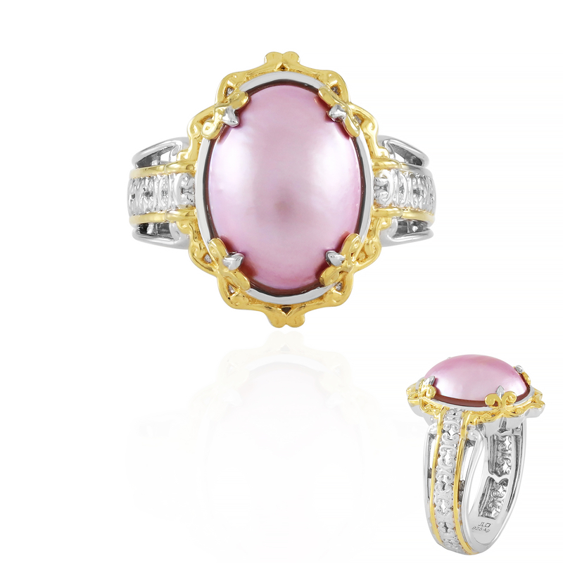 Pinkfarbene Mabe-Perlen-Silberring (Gems en Vogue)