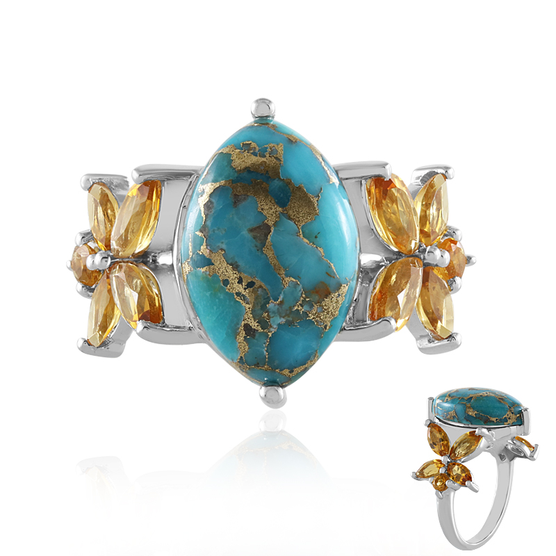 Blauer Mohave-Kupfer-Türkis-Silberring (Faszination Türkis) Blauer Mohave-Kupfer-Türkis-Silberring (Faszination Türkis)