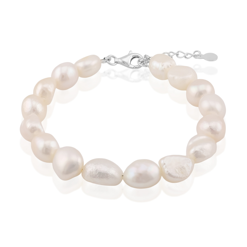 Weiße Süßwasserzuchtperlen-Silberarmband (TPC)