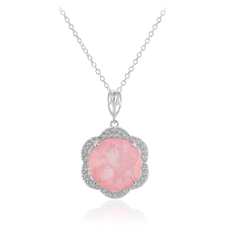 Pinkfarbener Pastell-Quarz-Silberhalskette