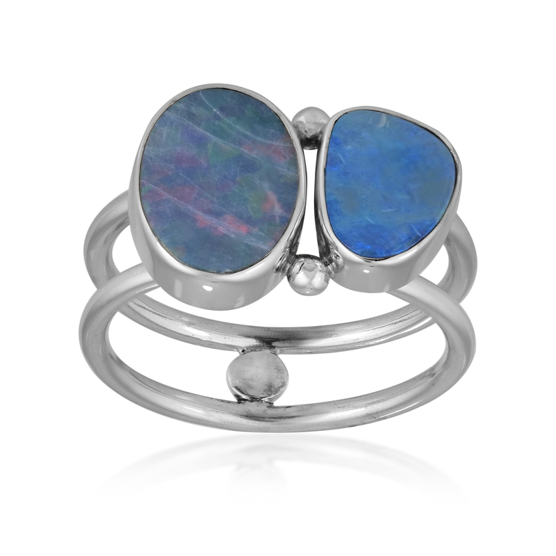 Opal-Dublette-Silberring (MONOSONO COLLECTION)