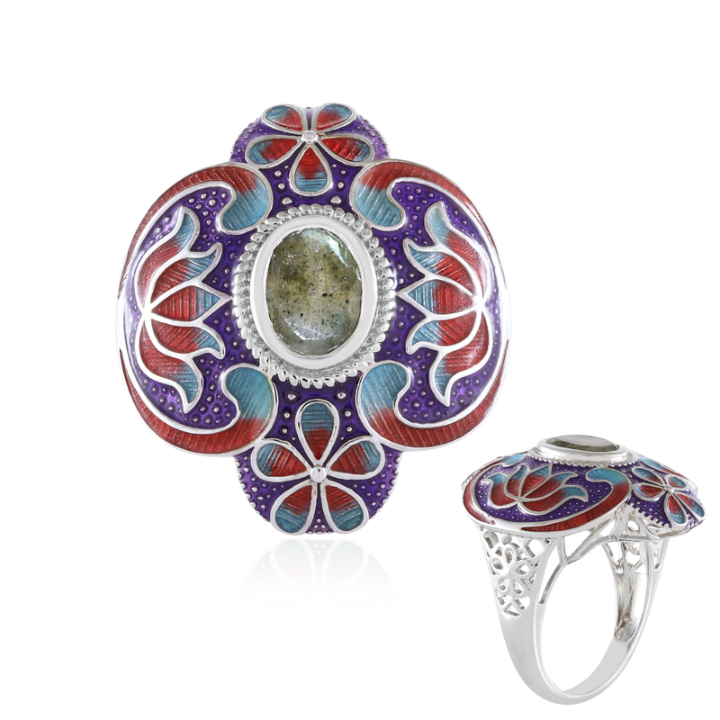 Grüner Maniry-Labradorit-Silberring (Adela Silber)