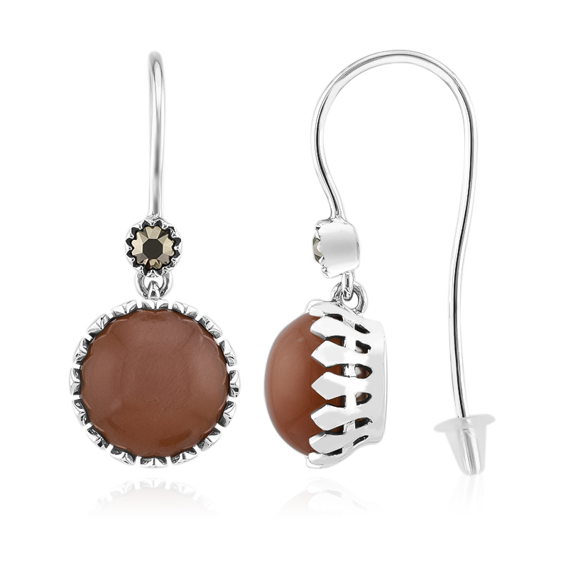 Pfirsich-Mondstein-Silberohrringe (Annette classic)