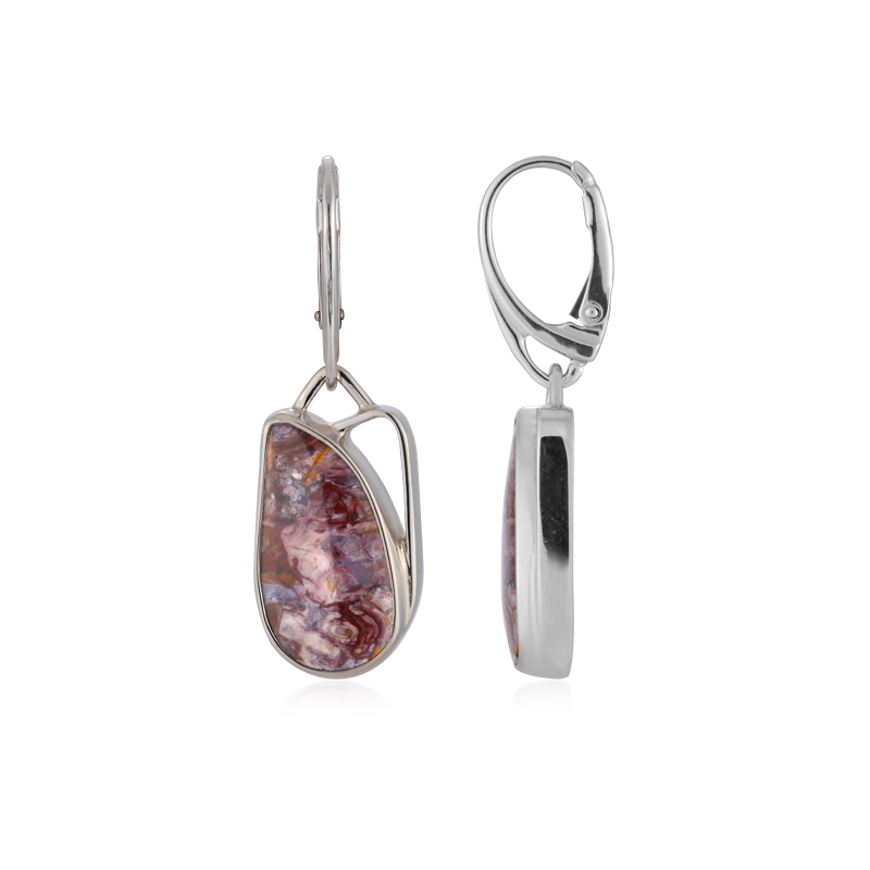 Versteinertes Palmenholz-Silberohrringe (Bali Barong)