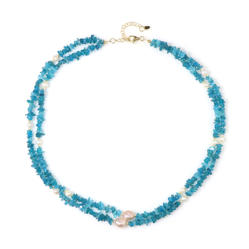 Neonblauer Apatit-Silberhalskette (Riya)