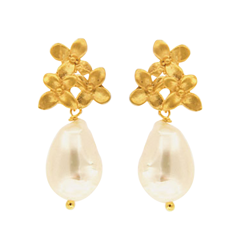 Weiße Süßwasserzuchtperlen-Silberohrringe (Joias do Paraíso)