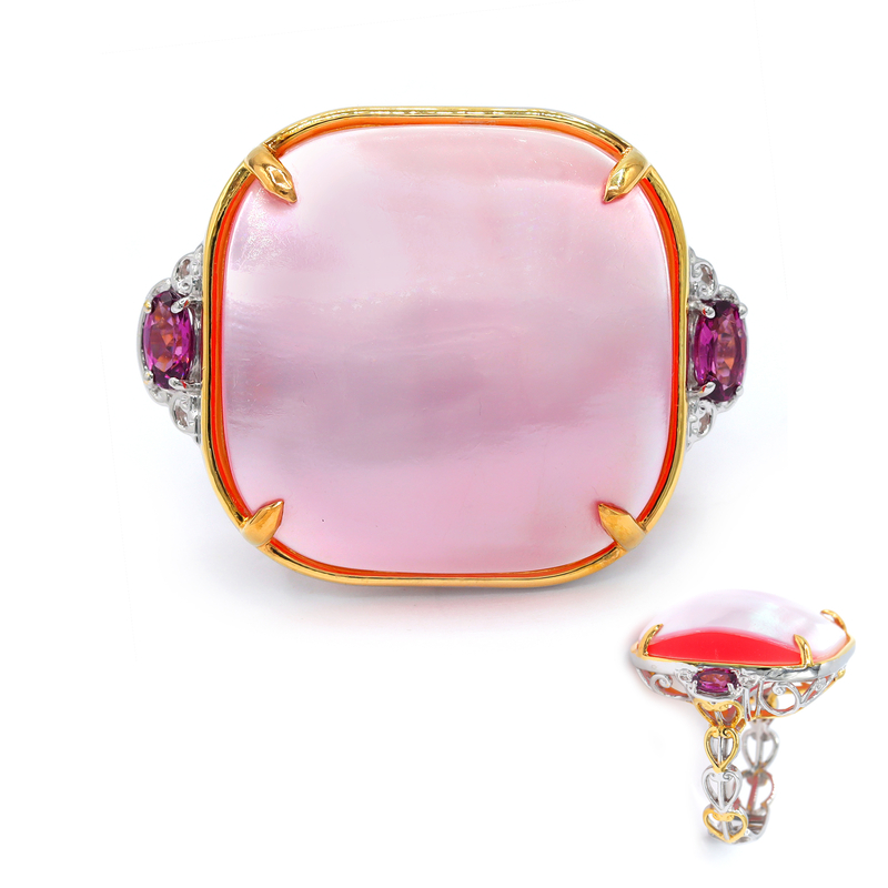 Pinkfarbene Mabe-Perlen-Silberring (Gems en Vogue)