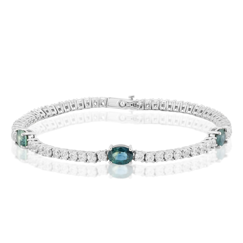 Petrolfarbener Saphir-Silberarmband