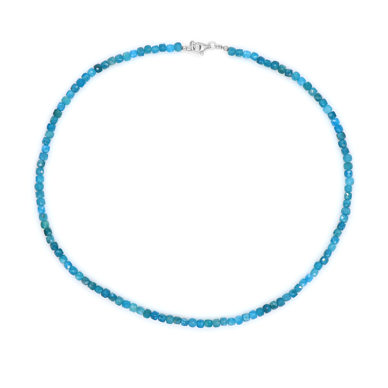 Neonblauer Apatit-Silberhalskette