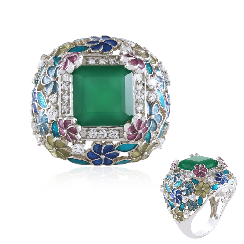 Grüner Onyx-Silberring (Adela Silber)