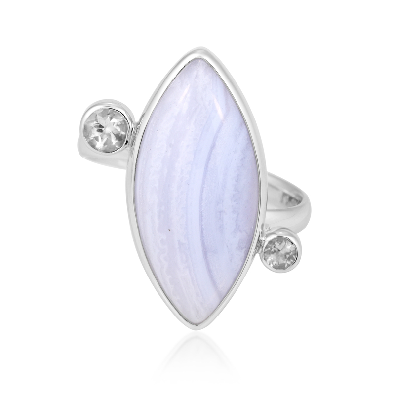 Blauer Band-Achat-Silberring (Bali Barong)